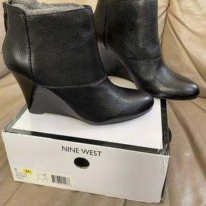 Nine West Black Le Women's Leather Ankle Boots Size 8M